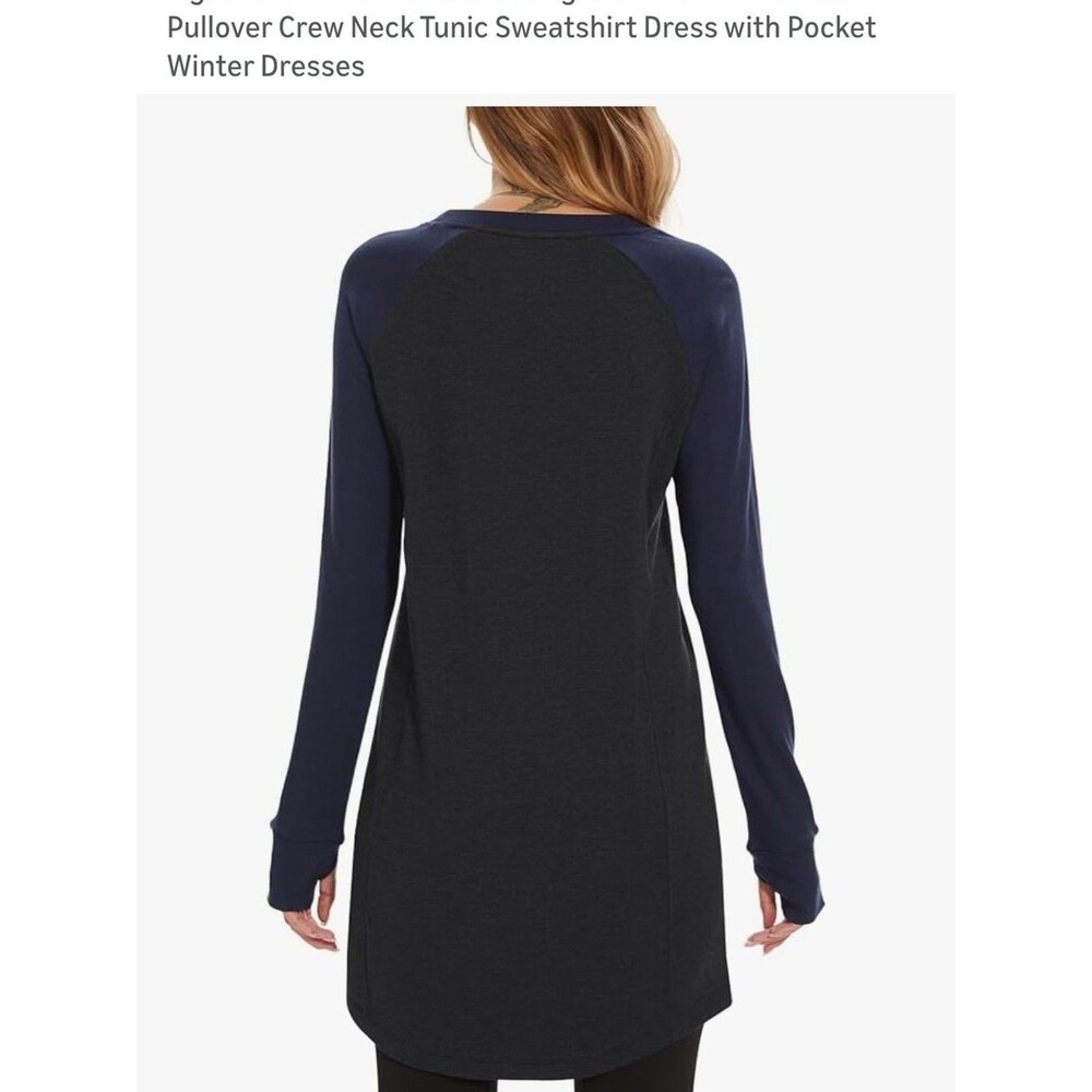 Lightbare Women's Fleece Tunic Sweatshirt Dress Gray/Navy XS NWT with Pockets - Picture 2 of 14